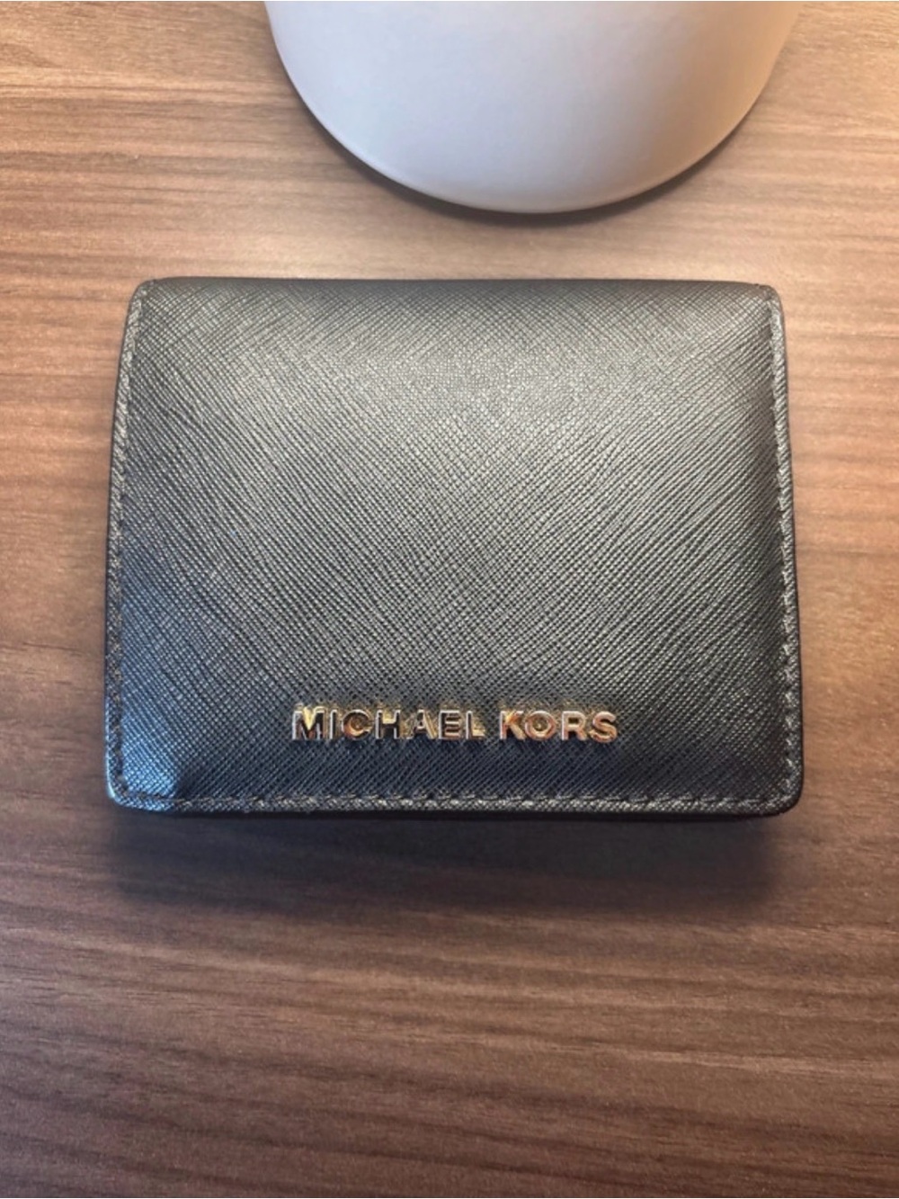 Wallet Michael Kors Black Leather Card Holder with Gold Logo - Picture 2 of 4